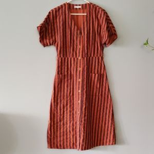 Striped V-neck Midi Dress